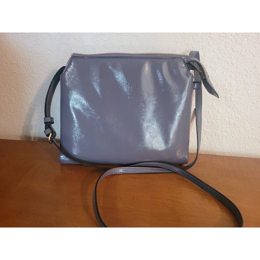 NWT Stylish Patent Leather Crossbody Bag  Slate Blue Purse with Adjustable Strap